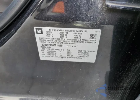 2015 Chevrolet Equinox Ltz z USA, uszkodzony, nr VIN 2GNFLHE39F6192531